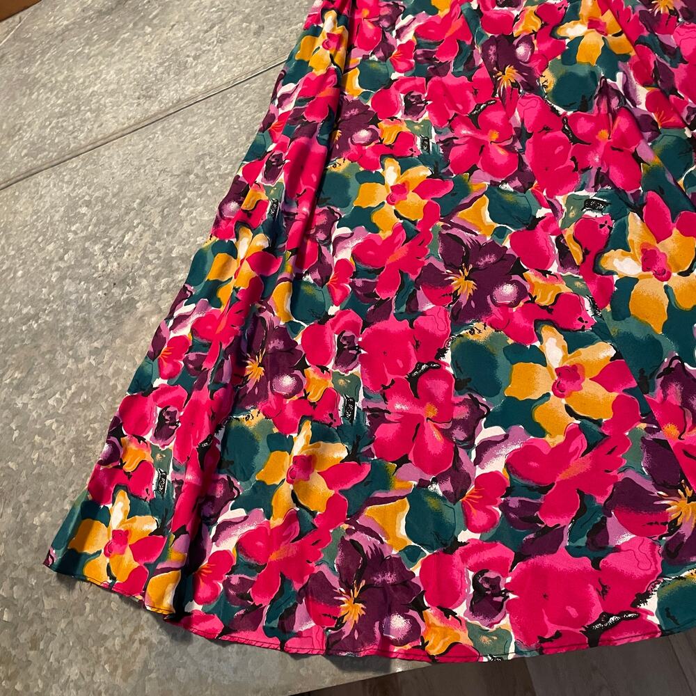Vintage ED Michaels by Melanie Drucker 80s Retro Floral Belted Maxi Dress 5/6 - Picture 5 of 16
